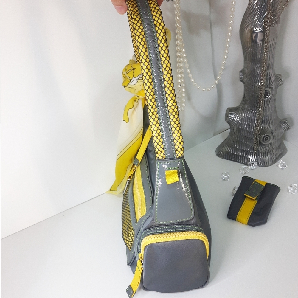 Y2K Vtg Nine West💛Yellow Gray Casual Baguette Shoulder Bag with Pockets - Picture 14 of 15